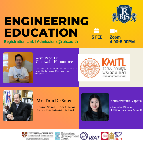 ข่าวการศึกษา - RBIS International School ร่วมกับ KMITL จัด Online Discussion ฟรี สำหรับนักเรียนที่สนใจเรียนต่อวิศวกรรมศาสตร์