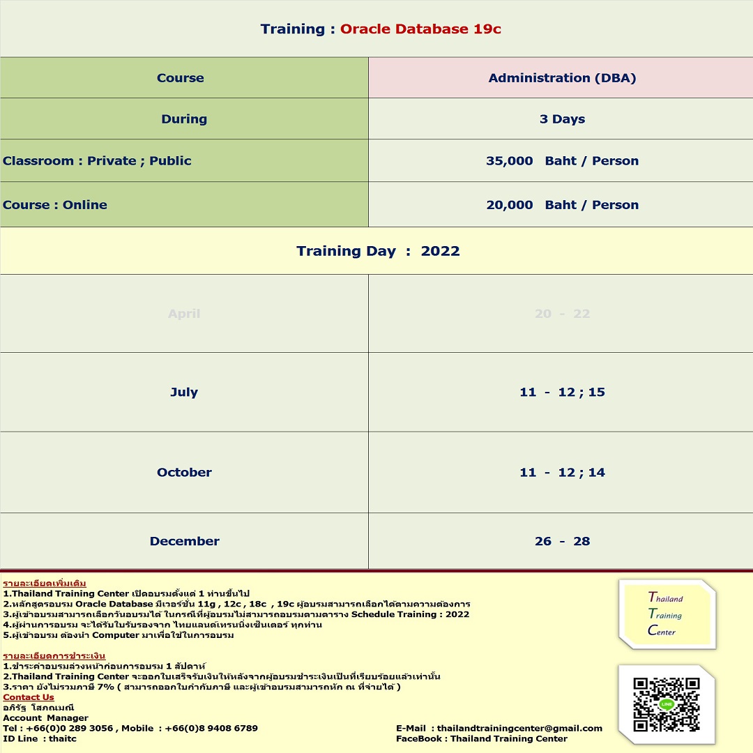 ข่าวสัมมนา - เปิดอบรมหลักสูตร Oracle Database 19c : Administration  ( DBA ) 