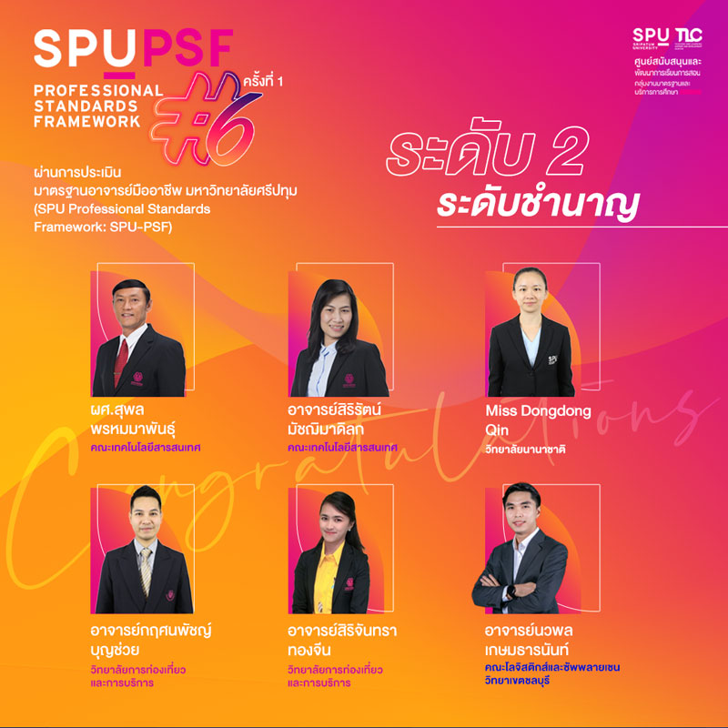 ข่าวการศึกษา - ร่วมยินดี! 6 คณาจารย์คุณภาพ ม.ศรีปทุม ผ่านมาตรฐานอาจารย์มืออาชีพ SPU PSF รุ่น 6 ครั้งที่ 1 