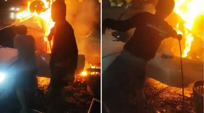 ข่าวธุรกิจ, สังคม - นาทีชีวิต! เก๋งอัดเสาริมถนนไฟลุก พลเมืองดีเสี่ยงตาย ลุยทุบกระจกช่วย