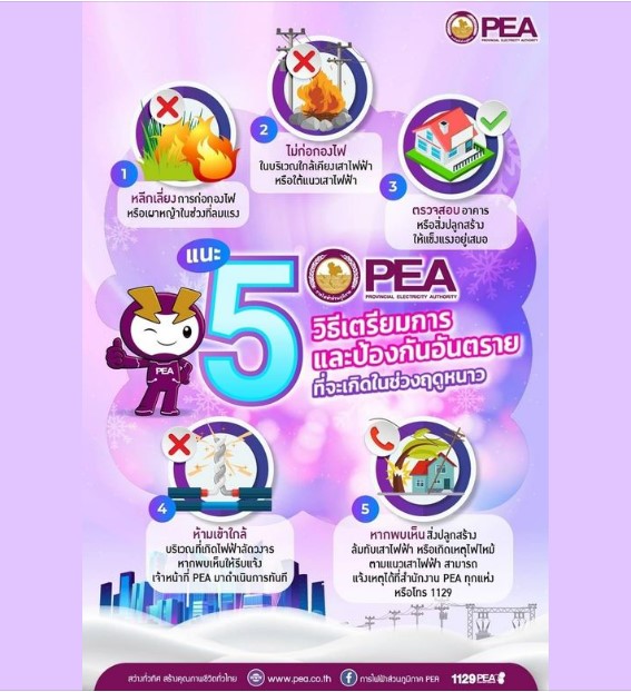 ข่าวราชการ, รัฐวิสาหกิจ - การไฟฟ้าส่วนภูมิภาค แนะ 5 วิธี เตรียมการและป้องกันอันตรายที่จะเกิดในช่วงฤดูหนาว 