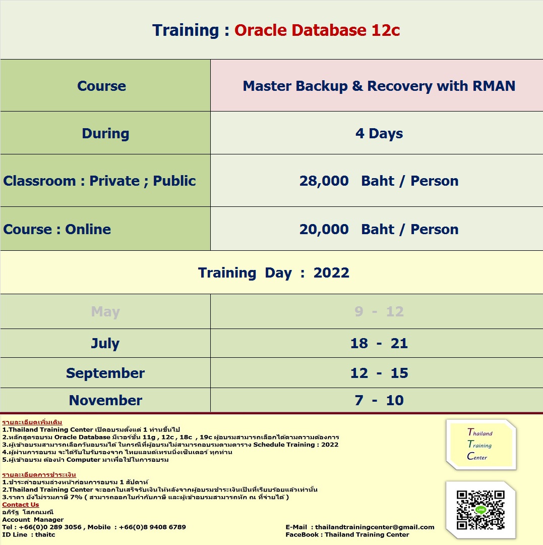 ข่าวสัมมนา - เปิดอบรมหลักสูตร Oracle Database 12c : Master Backup & Recovery with RMAN