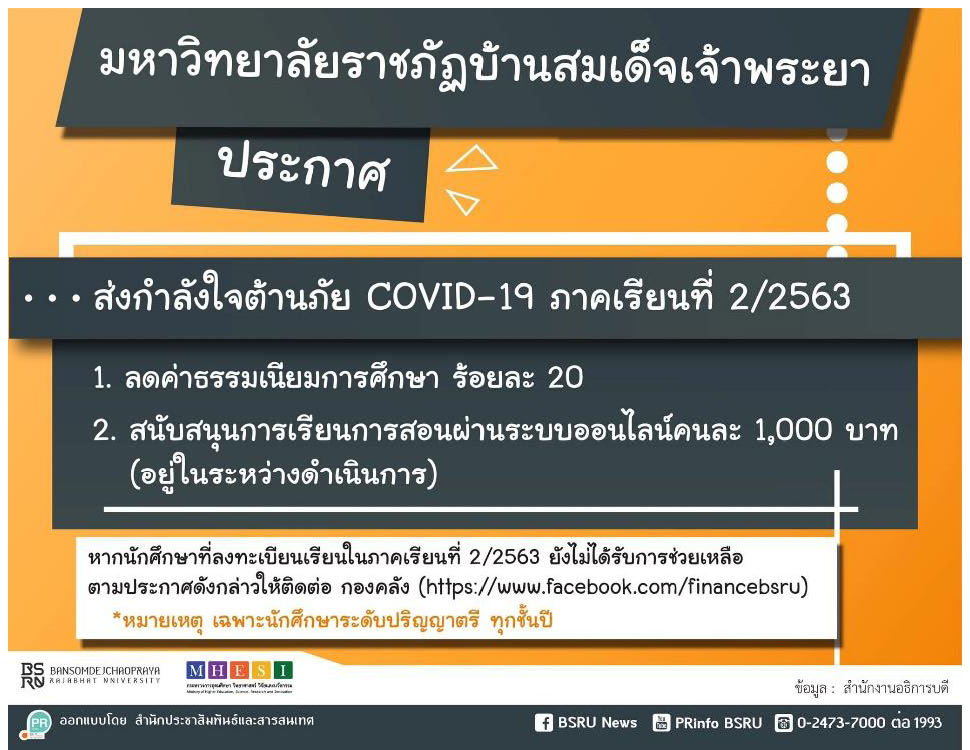 ข่าวการศึกษา - มรภ.บ้านสมเด็จเจ้าพระยา เยียวยาภัยโควิด ช่วยค่าเรียนออนไลน์นศ. 12 ล้านบาท