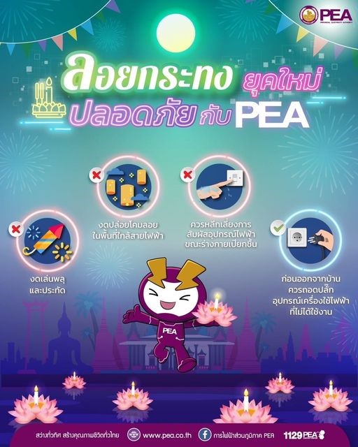 ข่าวราชการ, รัฐวิสาหกิจ - ลอยกระทงวิถีใหม่ การไฟฟ้าส่วนภูมิภาค ห่วงใยประชาชน เตรียมพร้อมระบบไฟฟ้า 24 ชั่วโมง