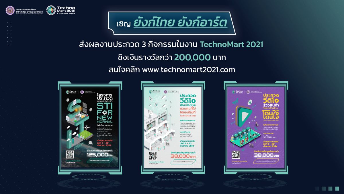 ข่าวงานอีเว้นท์ - อว.ชวนคนมีของ ส่งผลงานเข้าประกวด ชิงเงินรางวัลมูลค่ากว่า 200,000 บาท  ในงาน TechnoMart 2021 ตั้งแต่วันนี้ - 20 กันยายนนี้ 