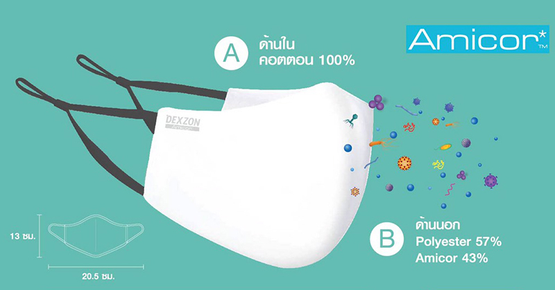 ข่าวสินค้า, บริการ - หน้ากากผ้า Amicor by DEXON นวัตกรรมฆ่าเชื้อไวรัสใน 15 วินาที