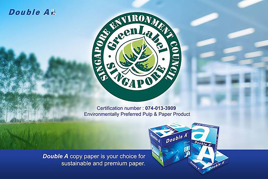 ข่าวธุรกิจ, สังคม - ดั๊บเบิ้ล เอ ได้รับฉลากสิ่งแวดล้อมสิงคโปร์ การันตีคุณภาพระดับสากล