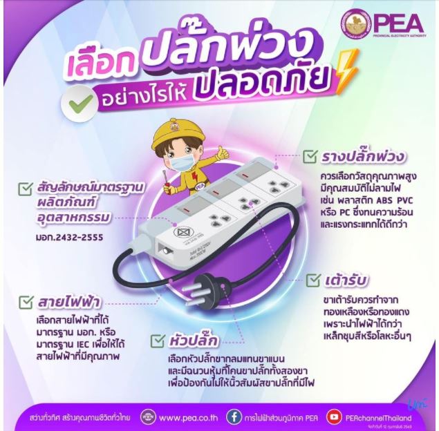 ข่าวราชการ, รัฐวิสาหกิจ - PEA แนะนำความปลอดภัยในการใช้เต้าเสียบ 3 ขา