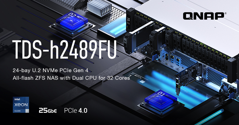 ข่าวไอที - QNAP Launches Dual-CPU TDS-h2489FU: 24-bay U.2 NVMe PCIe Gen 4 All-flash ZFS NAS Featuring Intel? Xeon? Scalable Processors, 25GbE, and PCIe Gen 4 Expandability