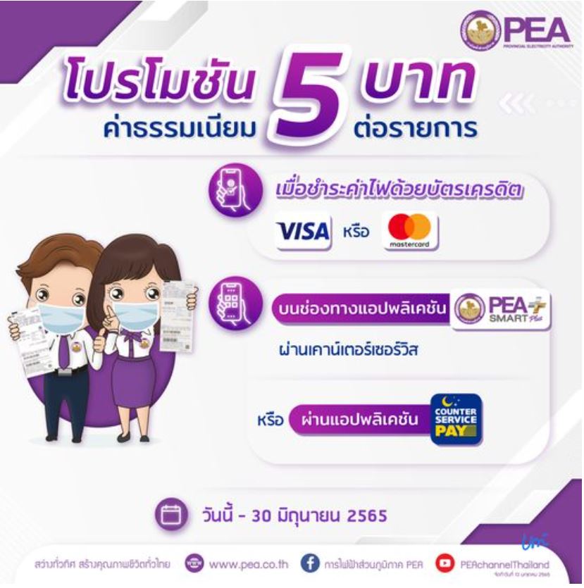 ข่าวราชการ, รัฐวิสาหกิจ - การไฟฟ้าส่วนภูมิภาค ขยายระยะเวลาให้ผู้ใช้ไฟฟ้าที่ชำระเงินค่าไฟฟ้า โดยคิดค่าธรรมเนียม 5 บาทต่อรายการ