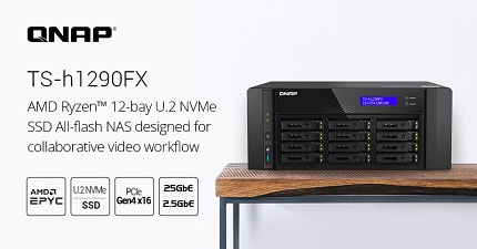ข่าวไอที - QNAP เปิดตัวระบบ All-Flash NAS แบบ Tower รองรับ U.2 NVMe/SATA ตัวแรกในชื่อ TS-h1290FX ขับเคลื่อนด้วย AMD EPYC(TM) ตอบโจทย์สภาวะการทำงานร่วมกันในระดับ 25GbE