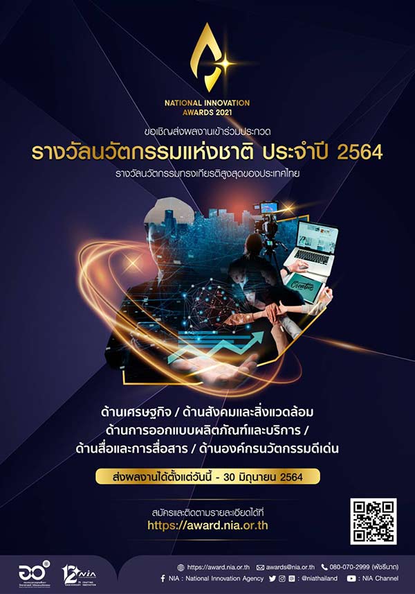 ข่าวราชการ, รัฐวิสาหกิจ - เอ็นไอเอ เปิดม่าน ?การประกวดรางวัลนวัตกรรมแห่งชาติ ประจำปี 2564? รุกเฟ้นหานวัตกรรมเพชรน้ำดี