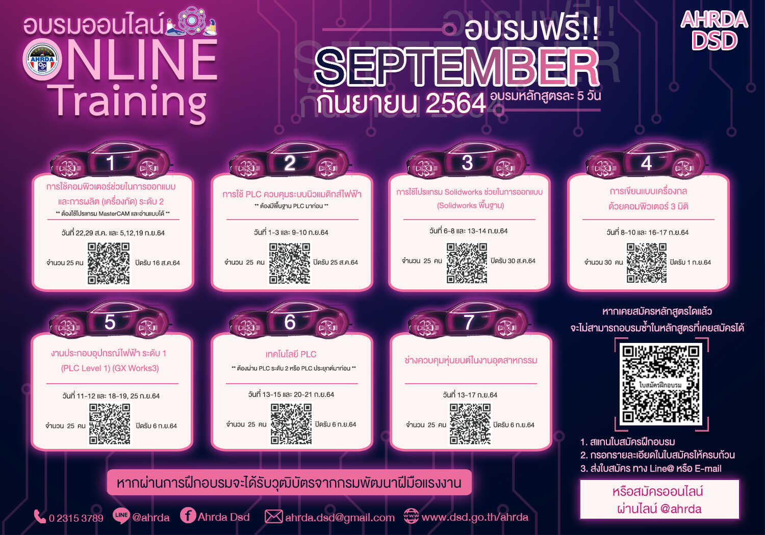 ข่าวยานยนต์ - ประชาสัมพันธ์การฝึกอบรมออนไลน์ ประจำเดือนกันยายน 2564