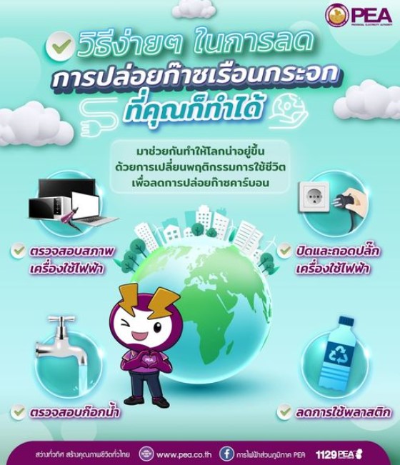 ข่าวราชการ, รัฐวิสาหกิจ - การไฟฟ้าส่วนภูมิภาค แนะนำวิธีง่าย ๆ ในการลดการปล่อยก๊าซเรือนกระจก