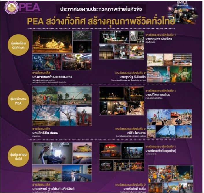 ข่าวราชการ, รัฐวิสาหกิจ - PEA ประกาศผลโครงการประกวดภาพถ่าย Brightness for Life Quality สว่างทั่วทิศ สร้างคุณภาพชีวิตทั่วไทย