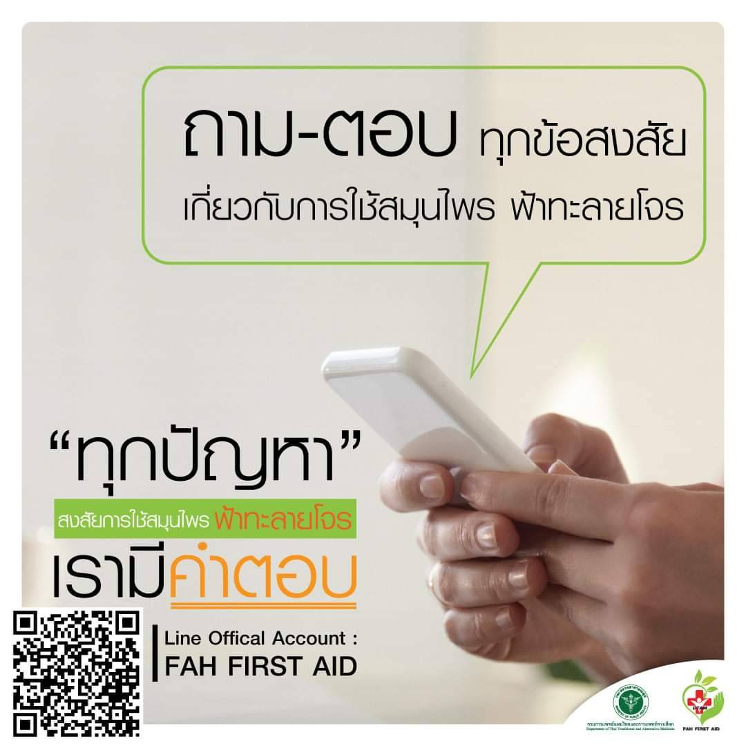 ข่าวสุขภาพ - กรมการแพทย์แผนไทยฯ เปิดตัว LINE OA : FAH FIRST AID ช่องทางติดต่อข้อมูล ?สมุนไพรฟ้าทะลายโจร? ครบวงจร